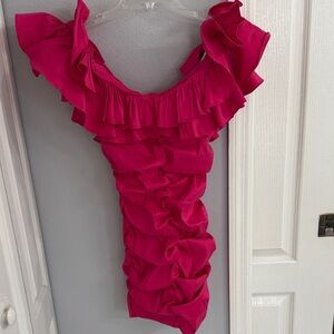 Lovers + Friends Fuchsia Ruffle Dress off shoulder